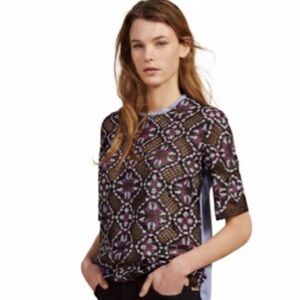 Sandro “Charlotte” Embroidered Blouse With Contrast Back Small New Without Tags!